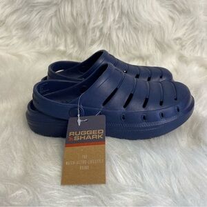 Rugged Shark Clogs Boys Size 2 Navy‎ Blue Slip On Water Shoes Sandals